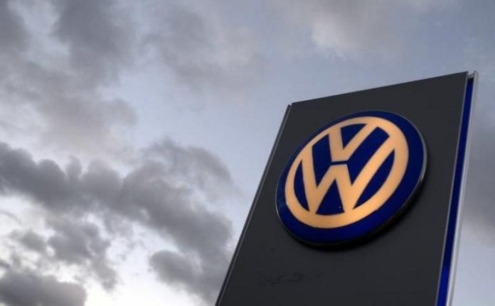 Logo of German carmaker Volkswagen is seen at a VW dealership in Hamburg