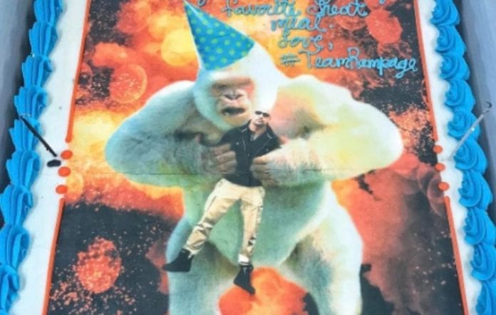 Milkshake Rampage Dwayne Johnson posts a photo from the set of the upcoming Rampage movie