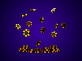 blue background and yellow chips