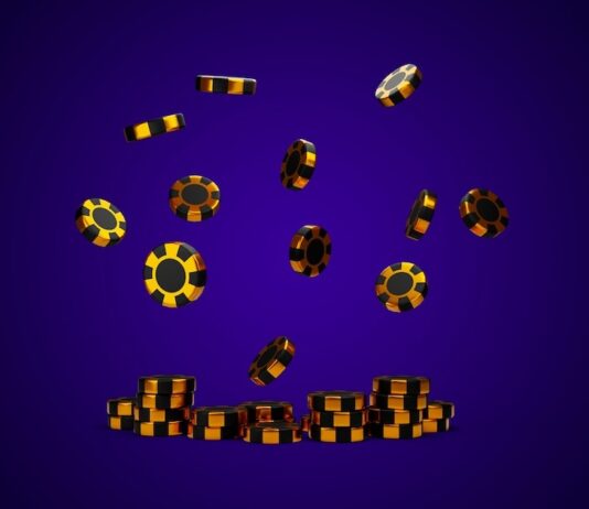 blue background and yellow chips